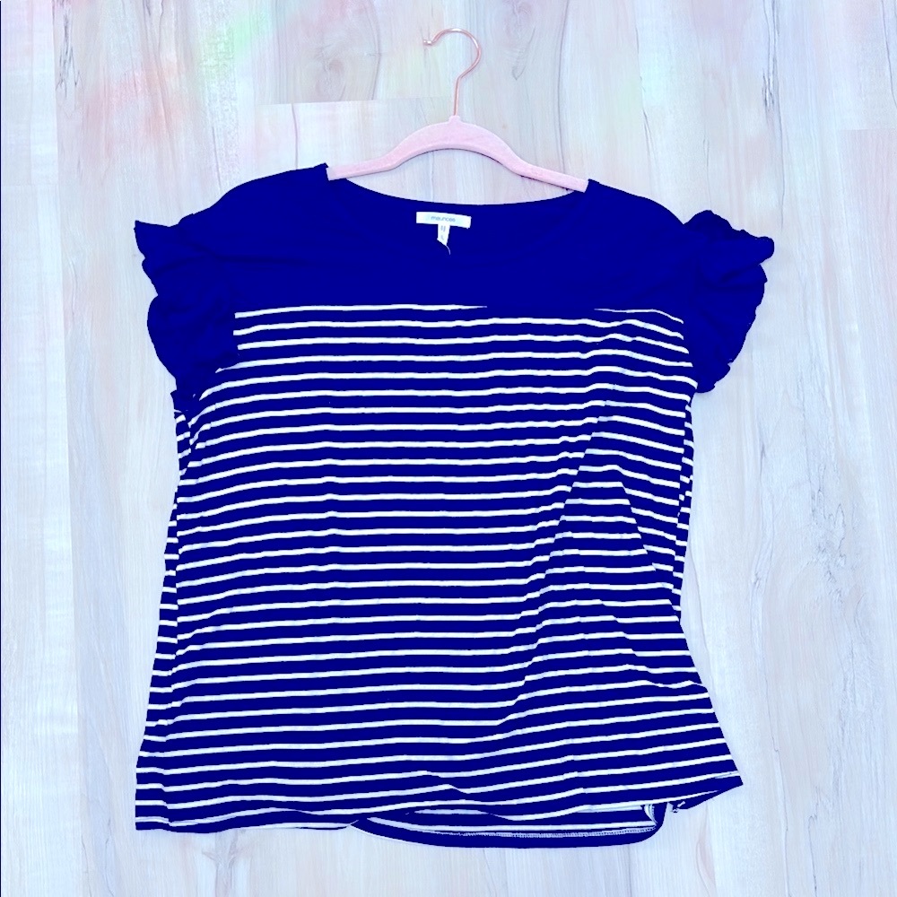 Woman’s Navy Striped Ruffle Sleeve Top
